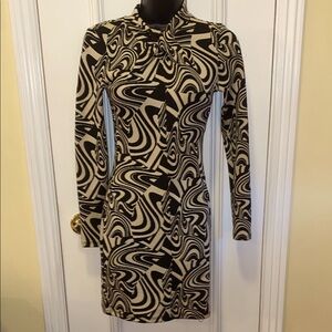 Zara Black and White Sheath Dress with Mandarin Collar